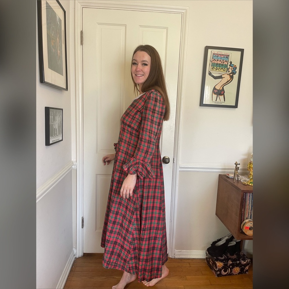 70s Vintage Volup Plus Size Plaid Prairie Holiday Dress - Picture 4 of 10